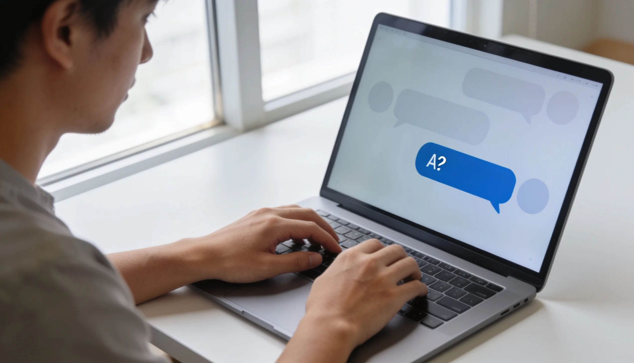 Person writing a prompt into an AI assistant on a laptop