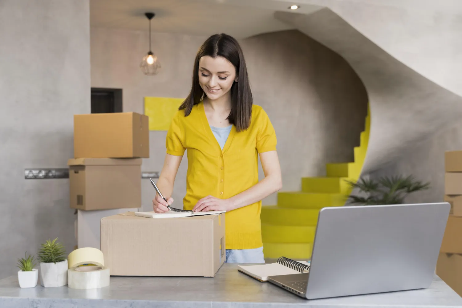 E-commerce seller packing customer orders
