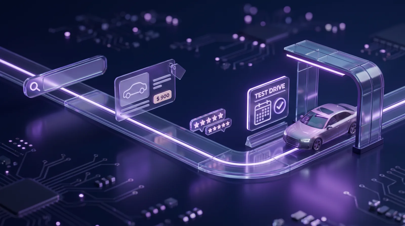 Illustration of the online-to-forecourt car buying journey