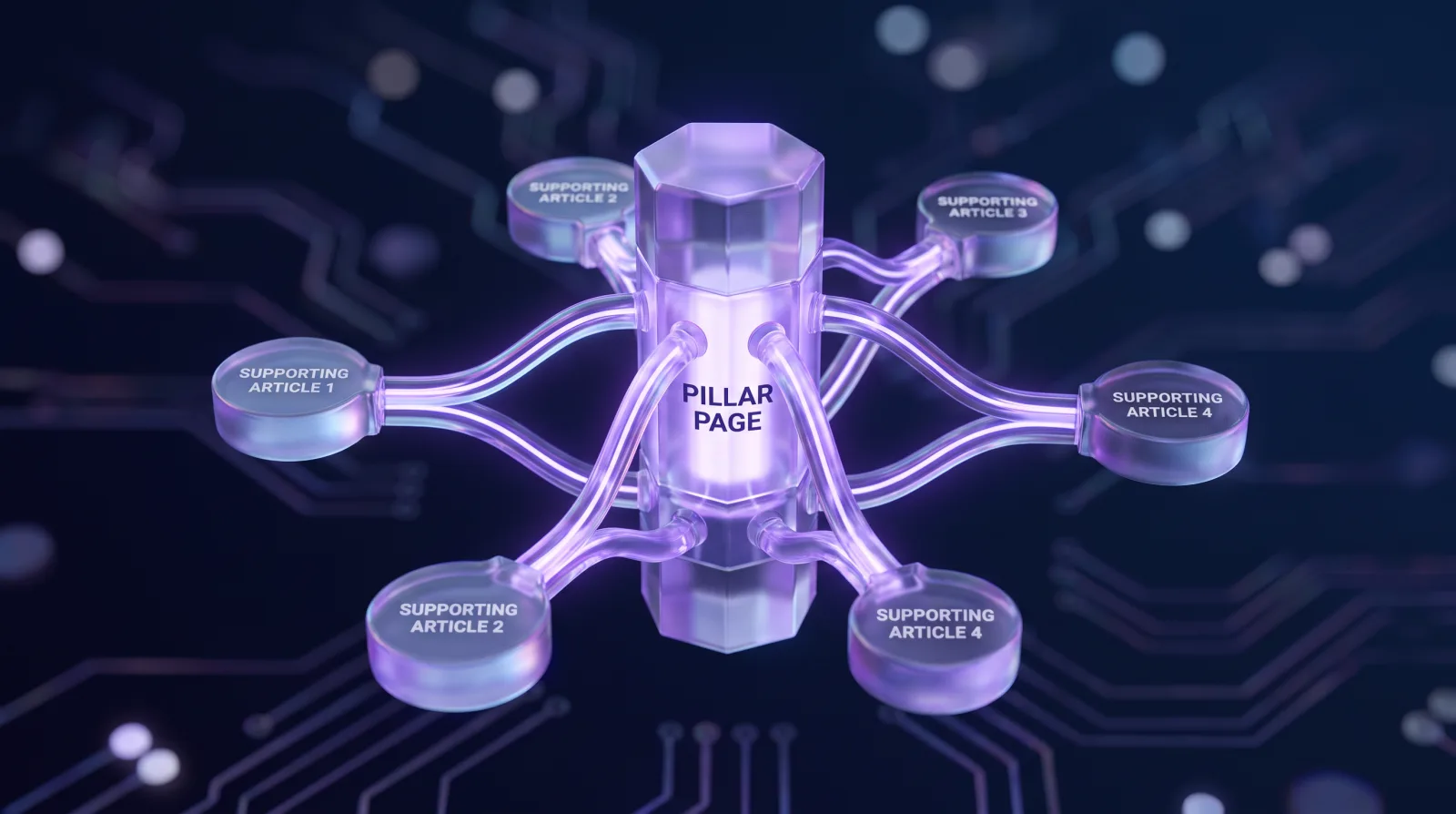 Illustration of a content strategy built on topic clusters around a pillar page