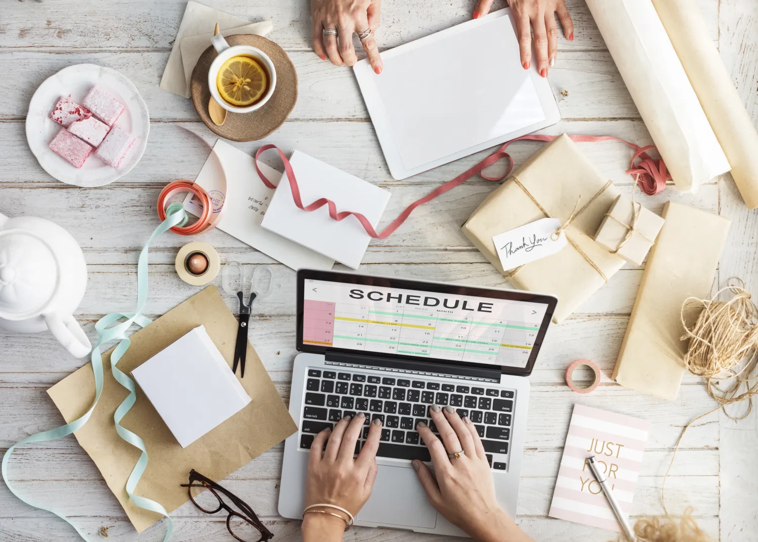 Content calendar and schedule planned on a laptop