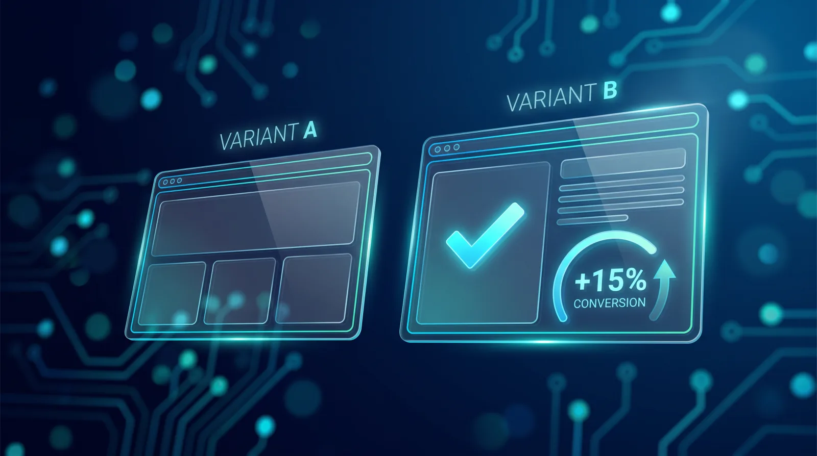 Illustration of an A/B test with a winning variant lifting conversion by 15 percent