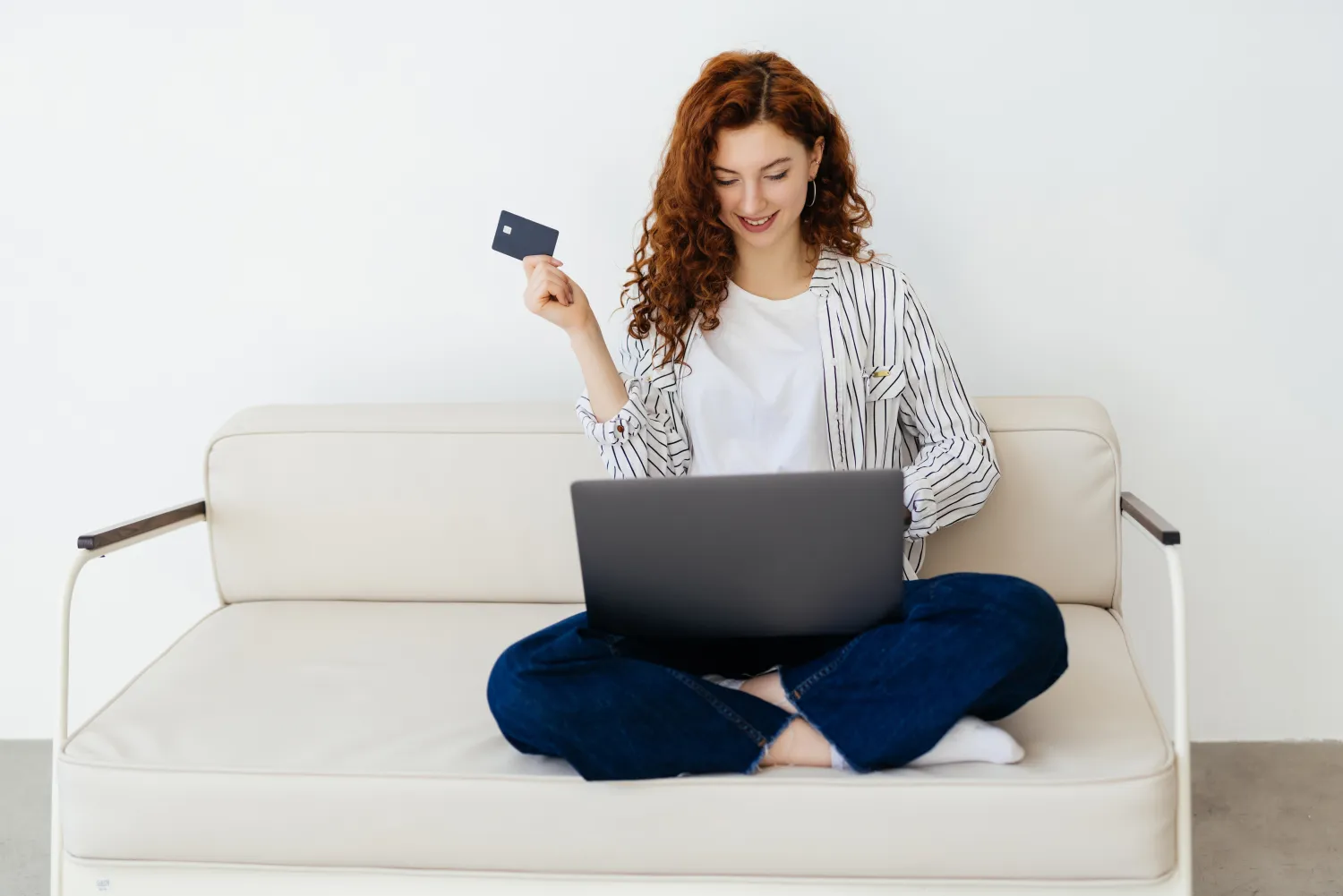 Shopper buying online from home with a credit card