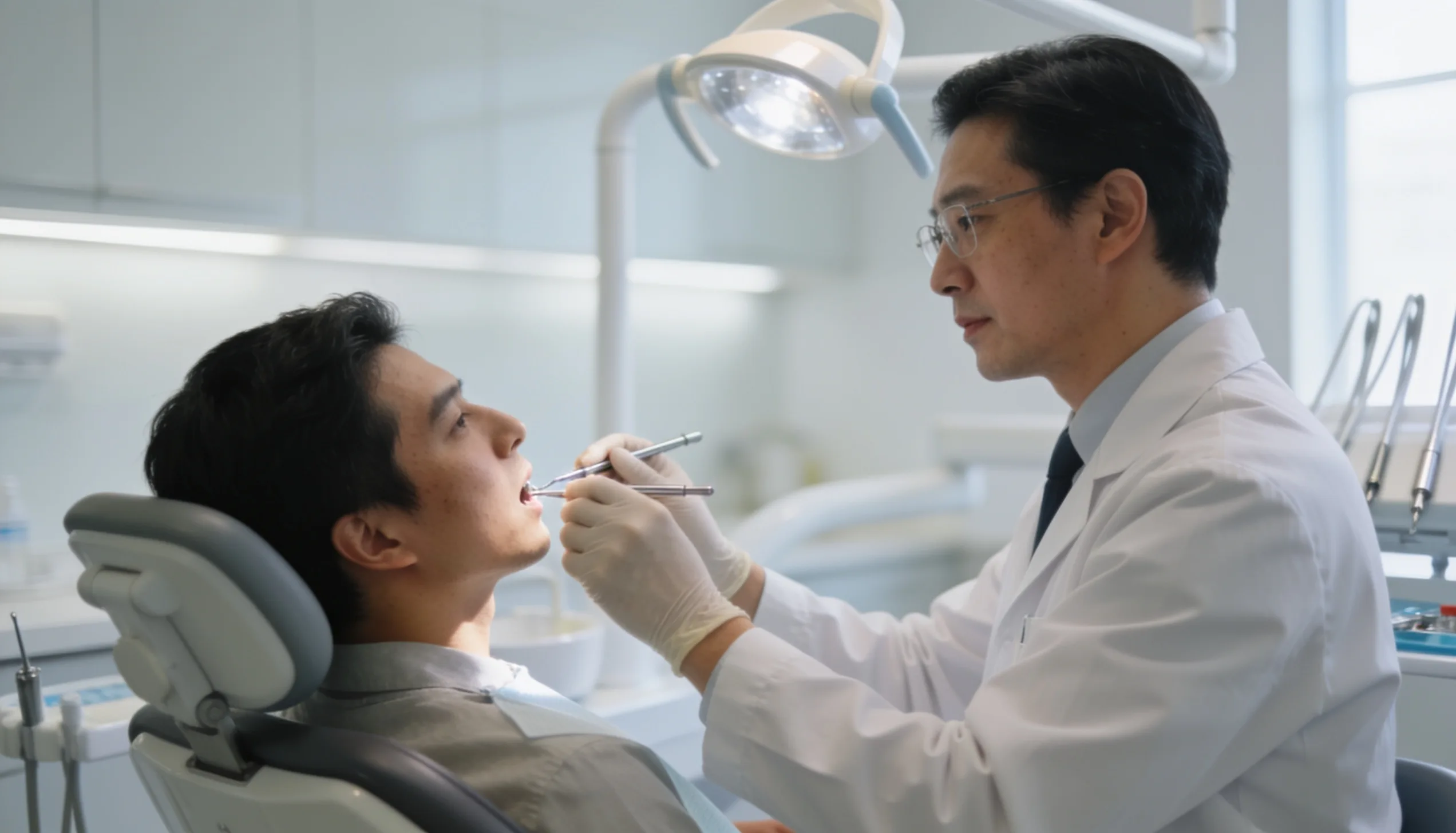 Dentist treating a patient in a modern dental clinic