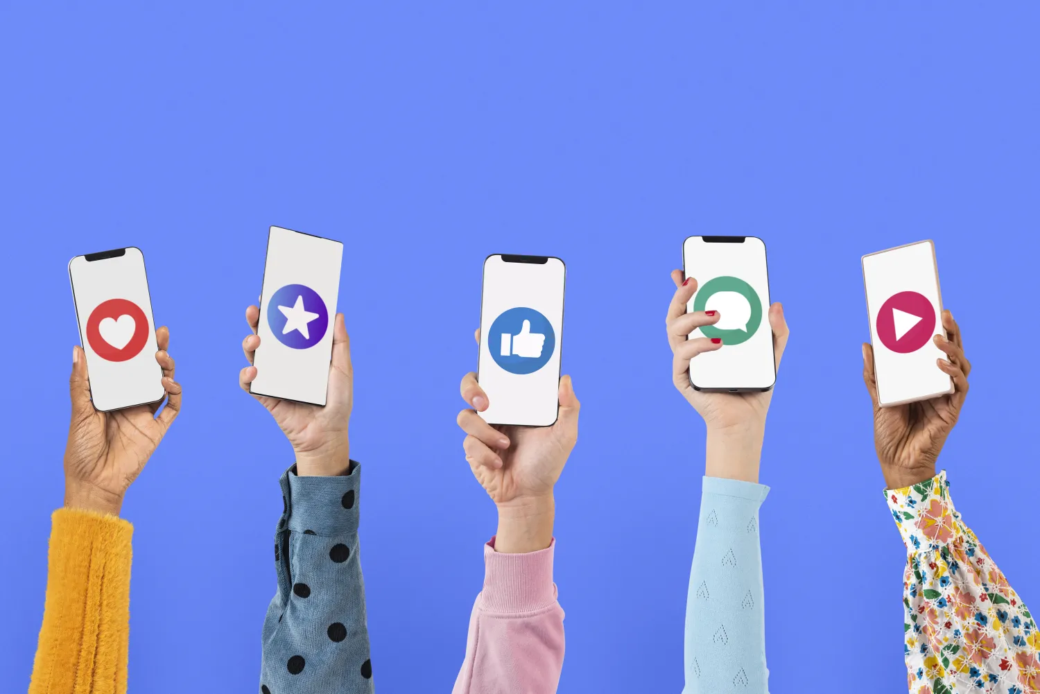 People holding phones showing social media reactions