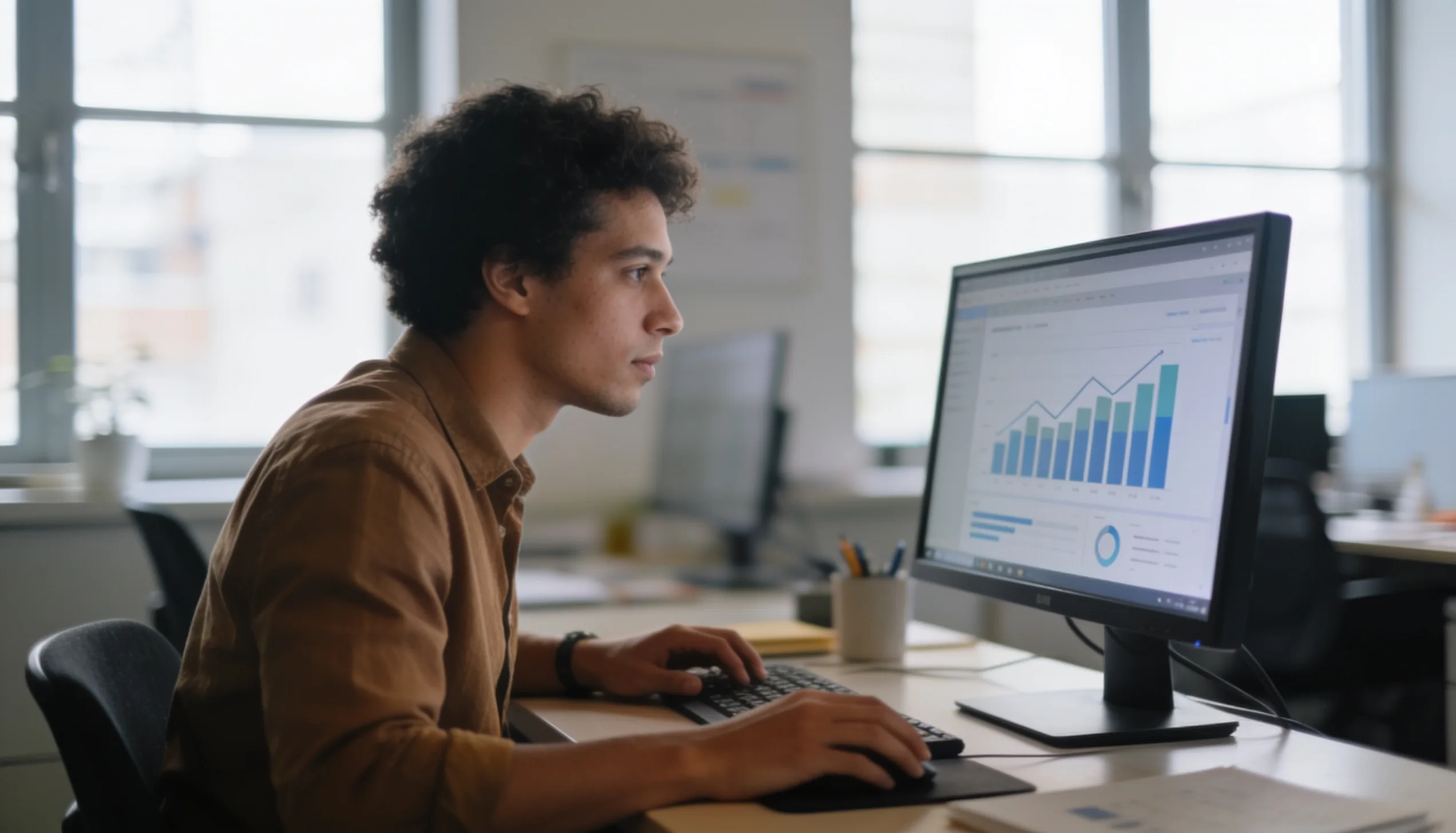 Marketer analysing campaign performance data on a computer screen