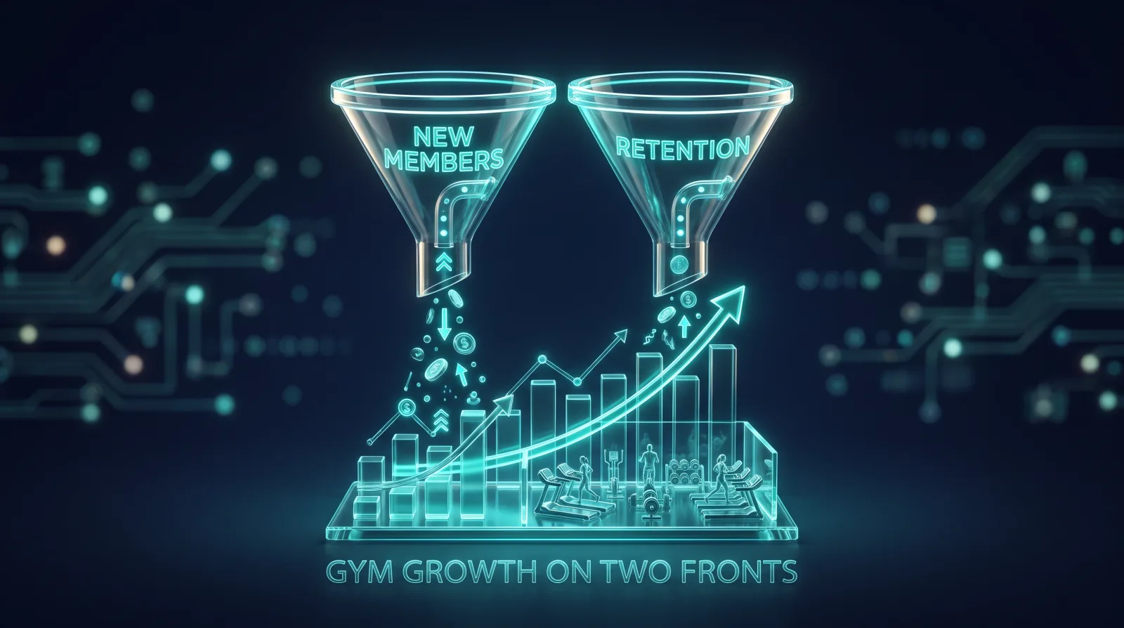 Illustration of a gym growing through new members and retention