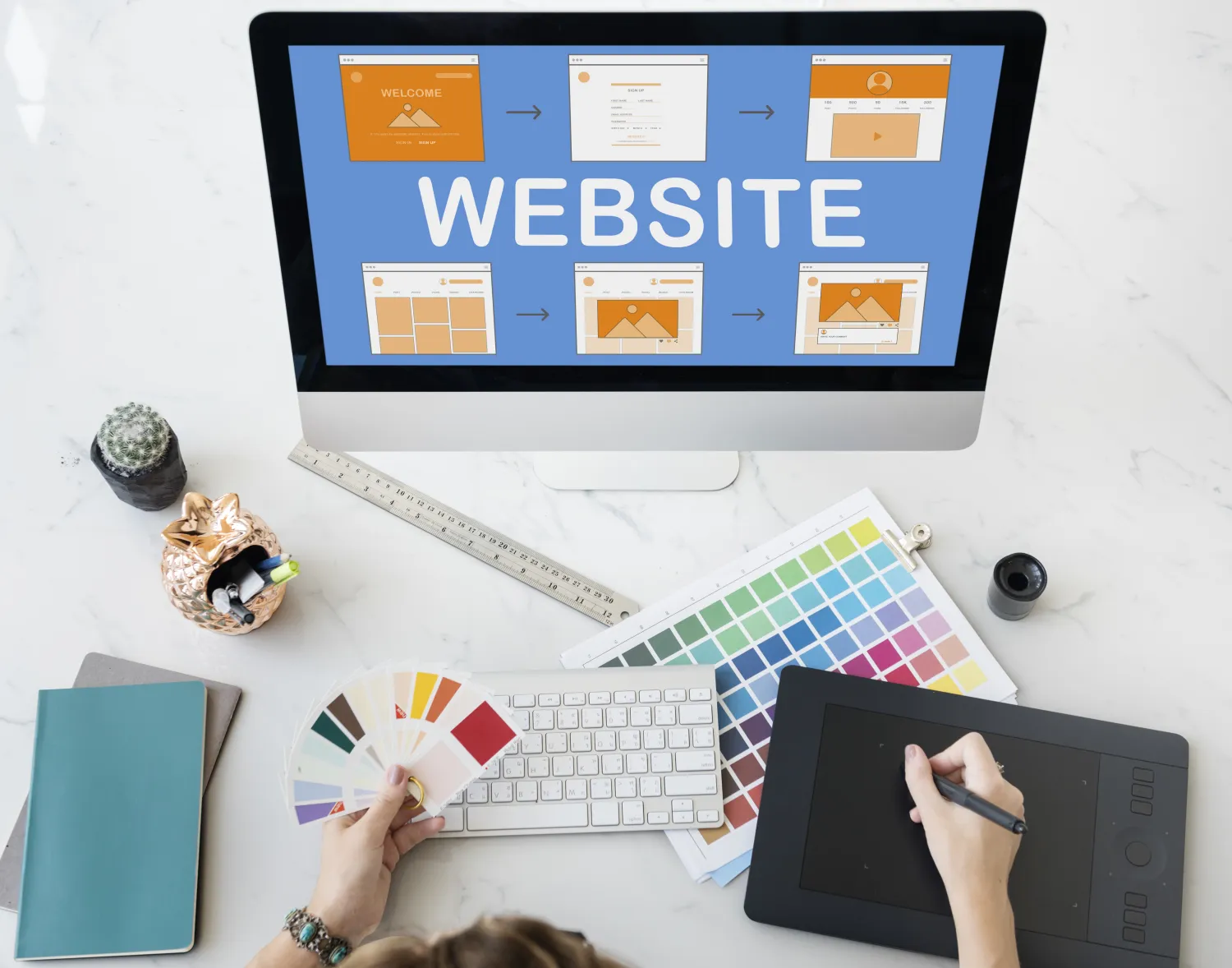 Web page design on a desktop screen