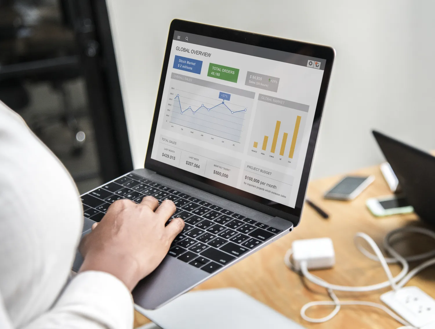 Marketer reviewing campaign performance on a laptop