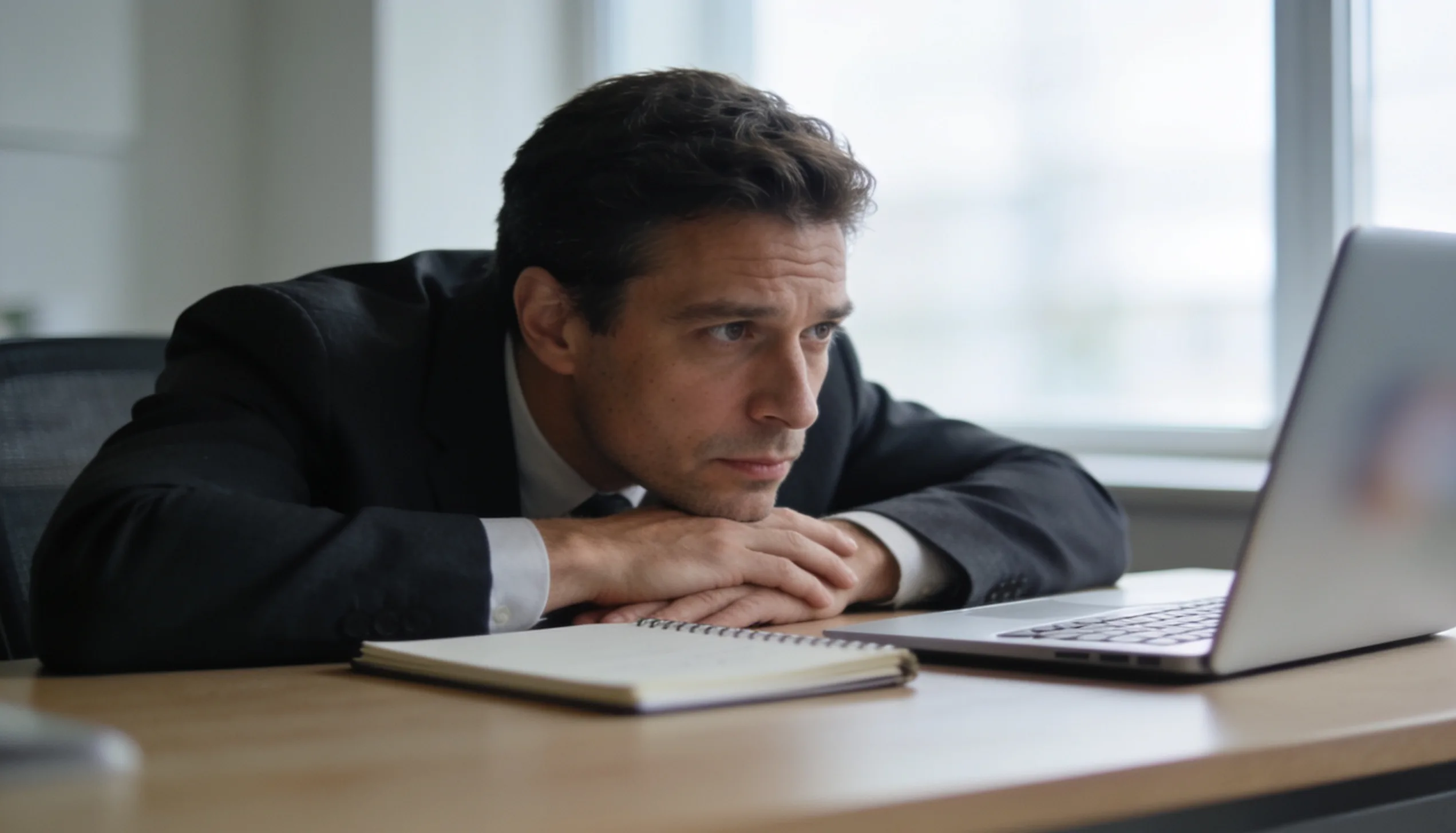 Manager planning a pay-per-click campaign strategy on a laptop