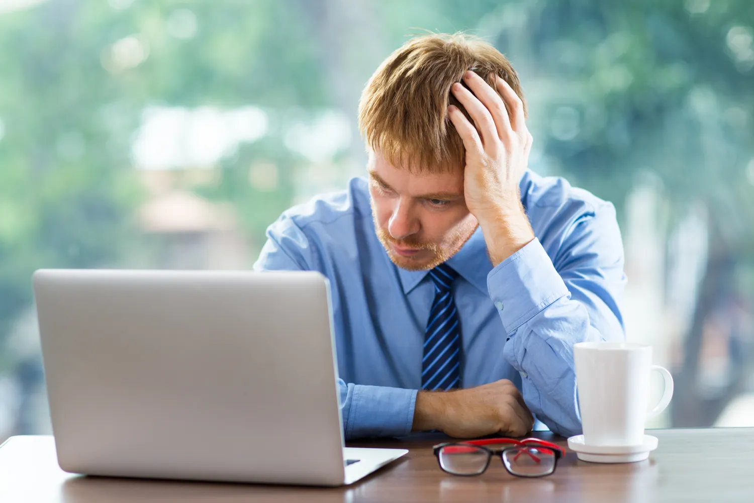 Person stressed looking at poor search performance