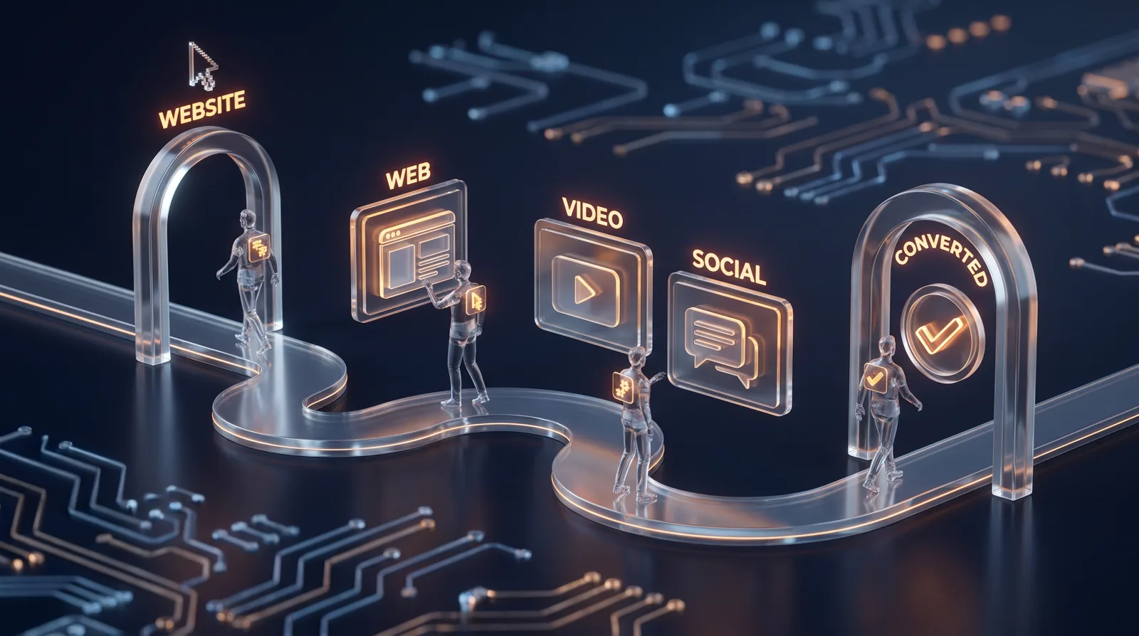 Illustration of a visitor being brought back by remarketing across channels