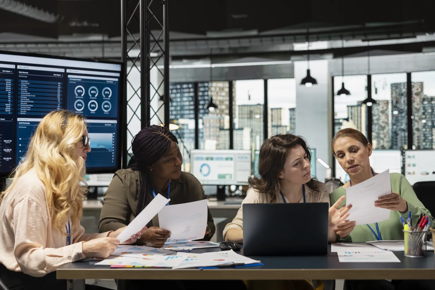 B2B SaaS marketing team reviewing performance data in an office