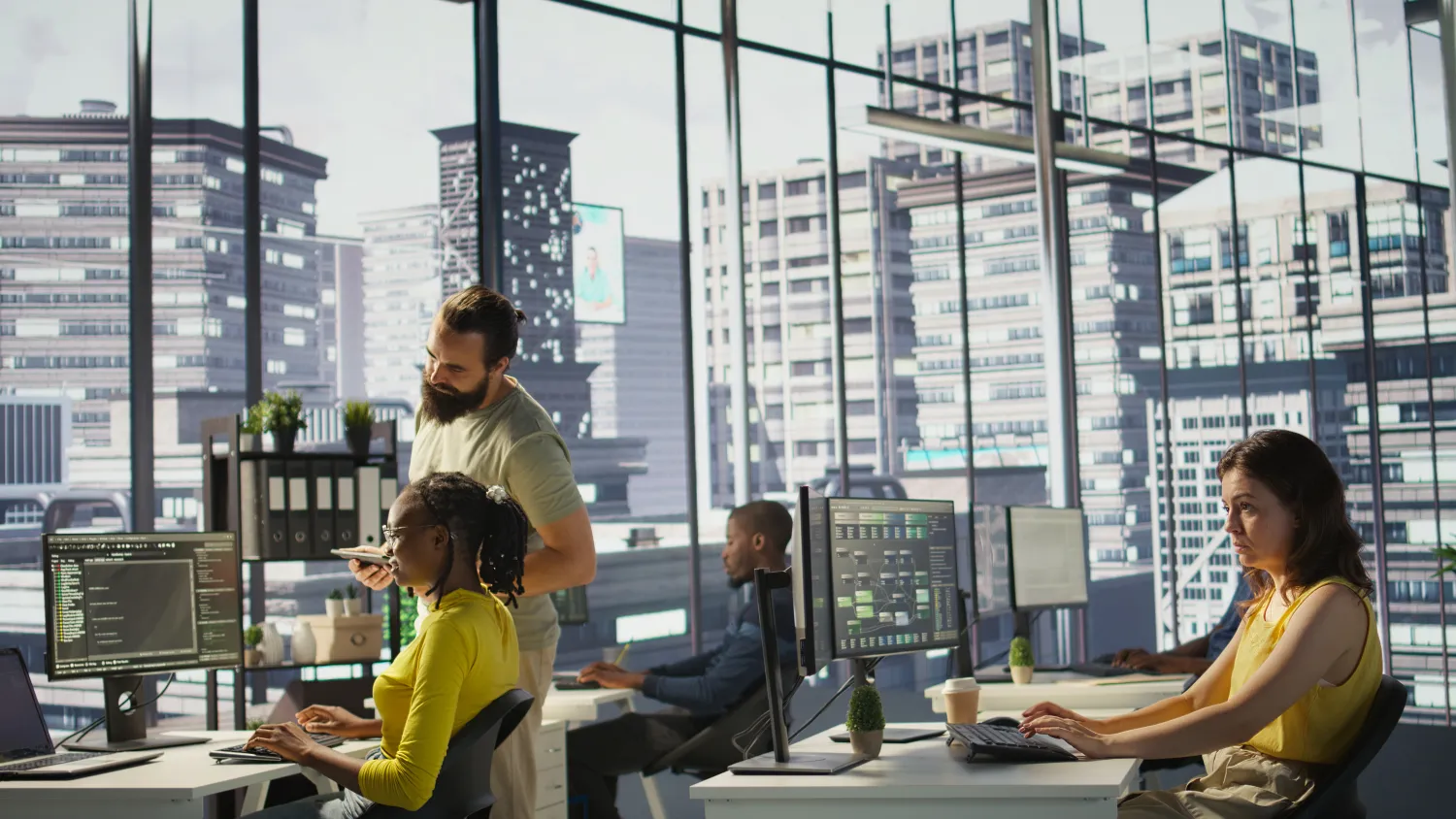 Software company team working on product and growth
