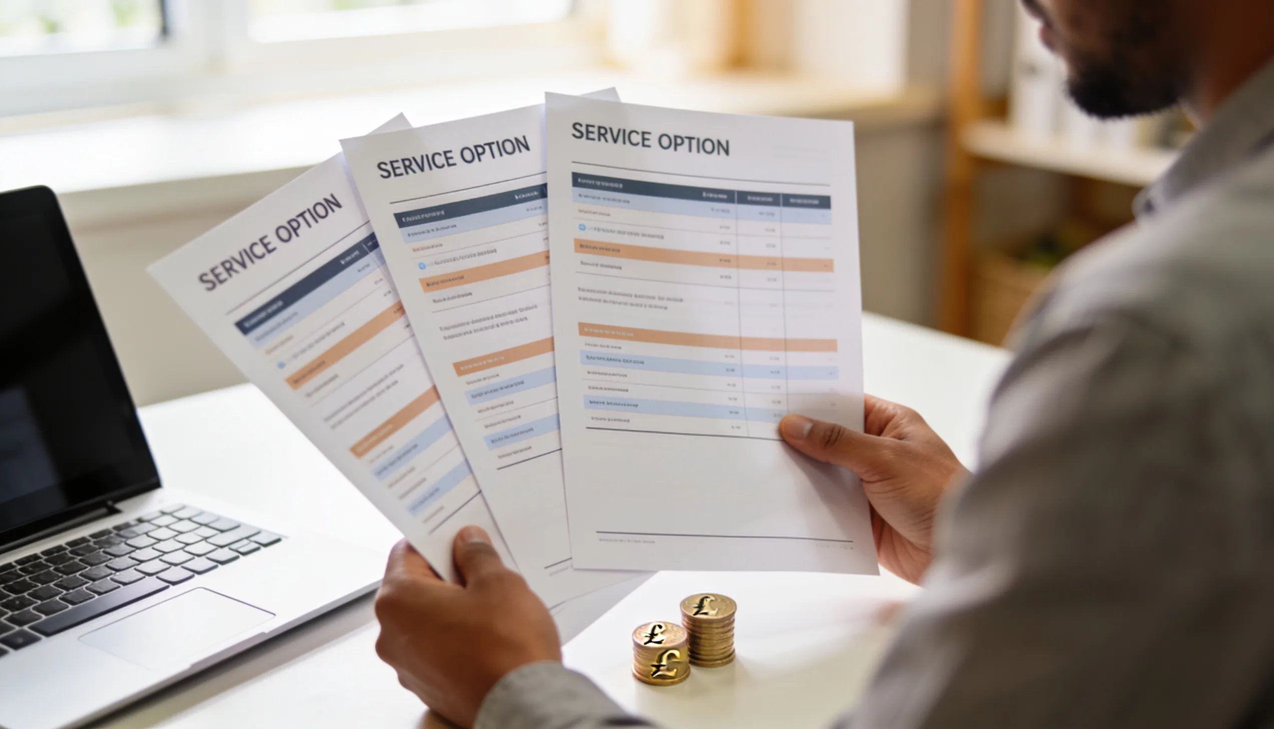 Three SEO pricing tiers shown as glowing columns with pound symbols