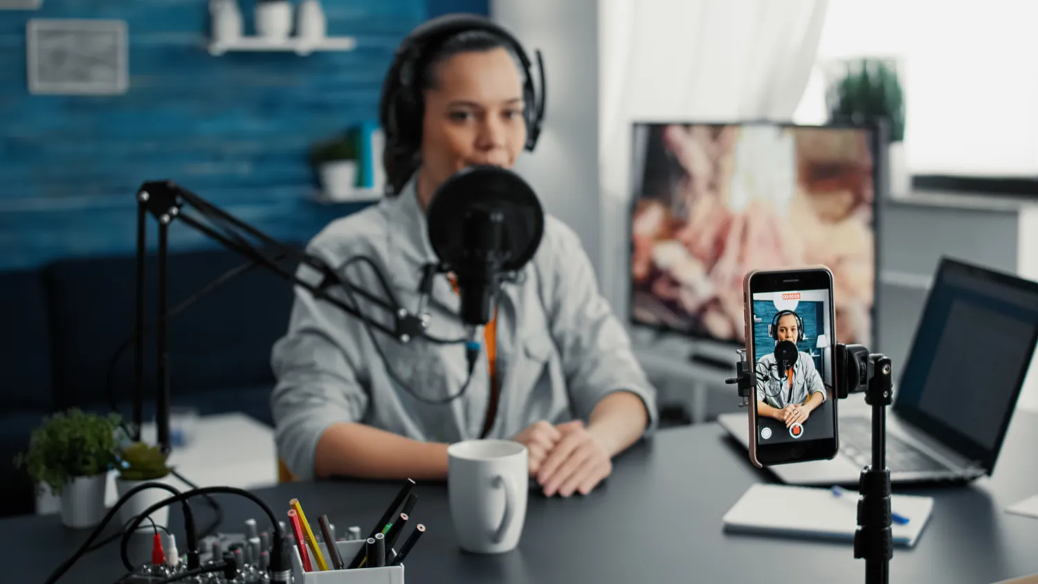 Creator recording social media video content