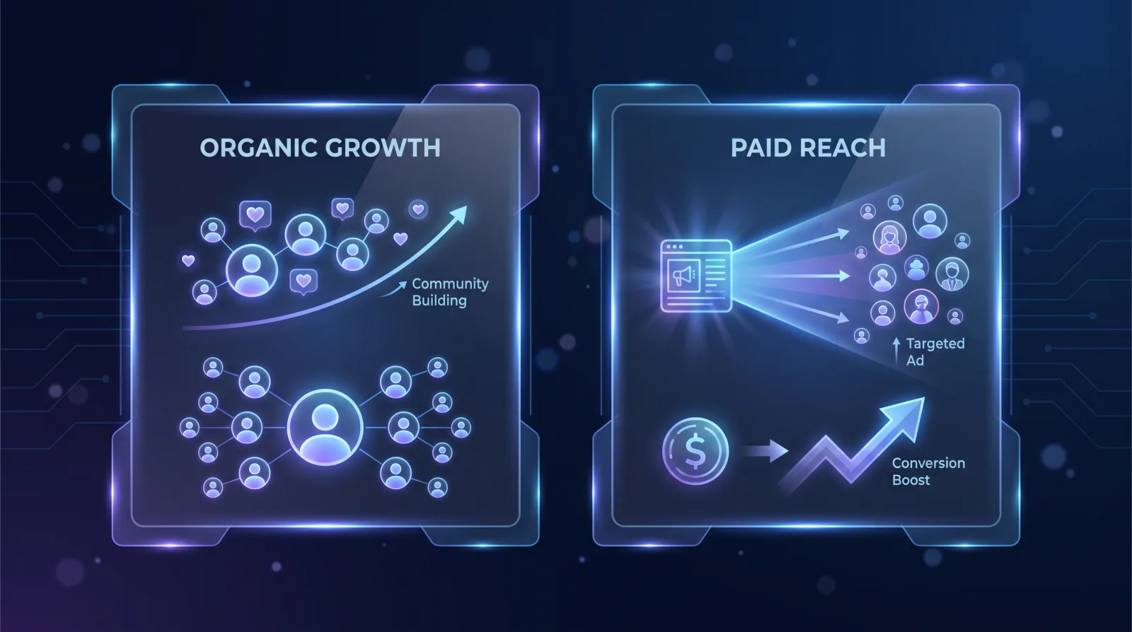 Organic social growth versus paid social reach compared