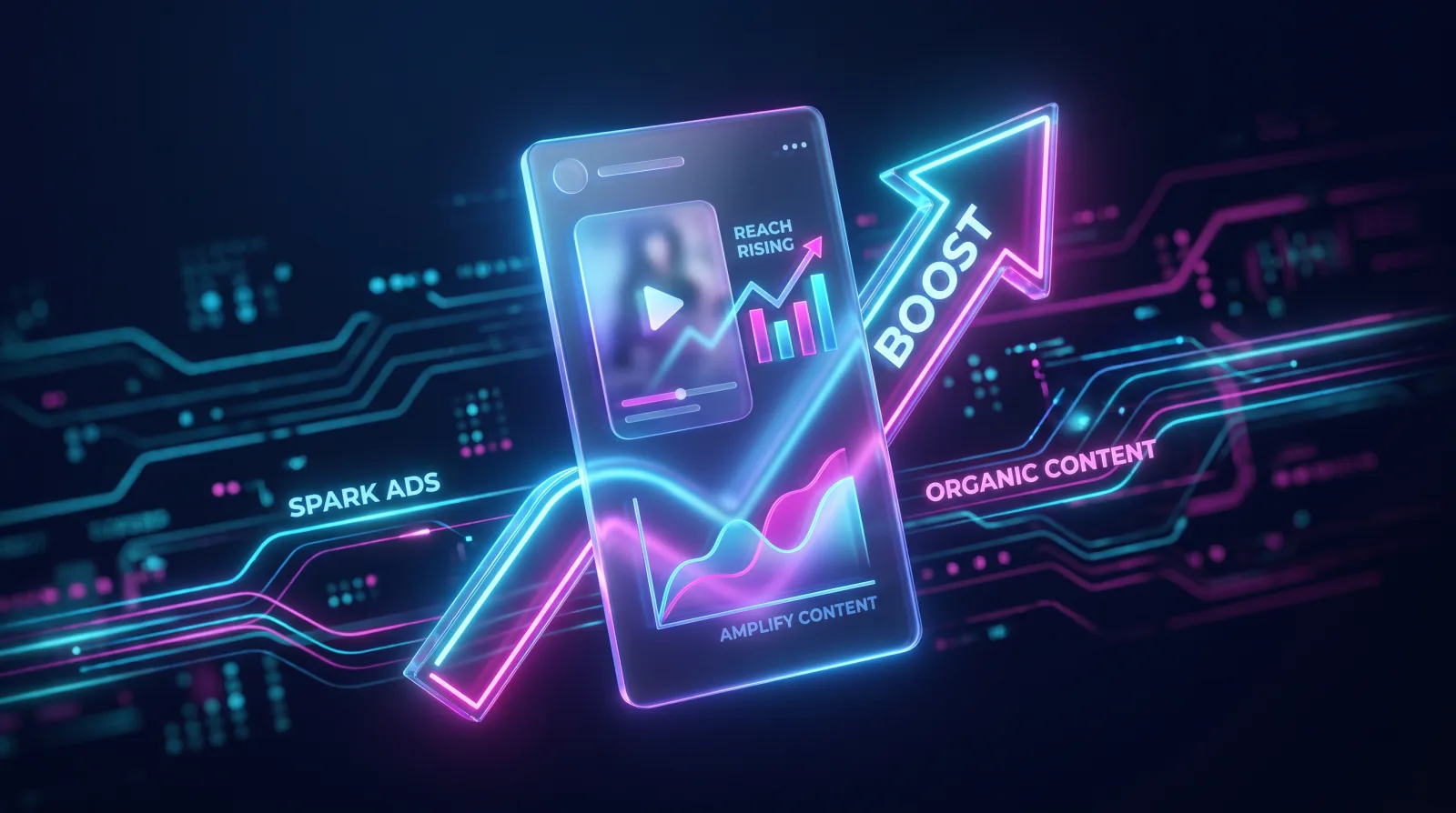 Illustration of TikTok Spark Ads amplifying an organic video with rising reach
