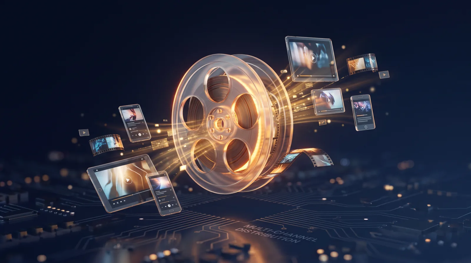 Illustration of one video repurposed into clips across many channels